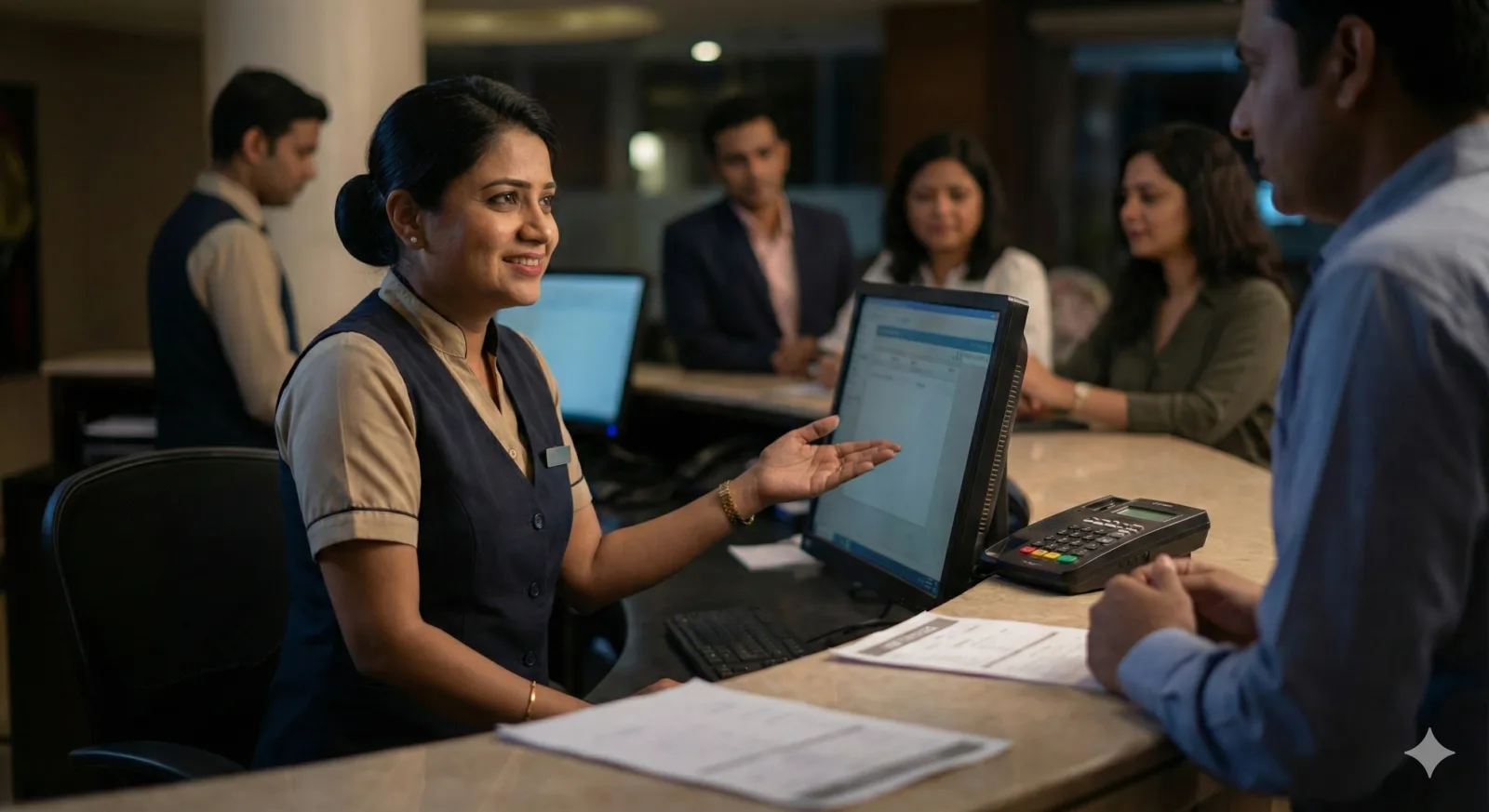 Happy hotel receptionist